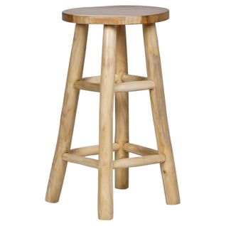 Tabouret Haut H.65 Cm En Bois De Teck Avec Repose Pieds - Felicia