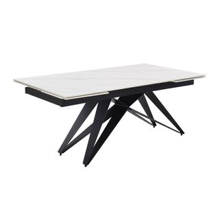 Table Extensible 180/260 Cm Céramique Blanc Marbré Pied Géométrique - Nevada 03