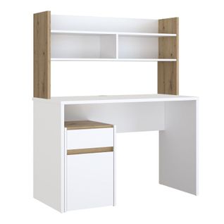 Bureau Et Surmeuble 110 Cm Blanc Mat Et Décor Bois De Chêne - Odyssée