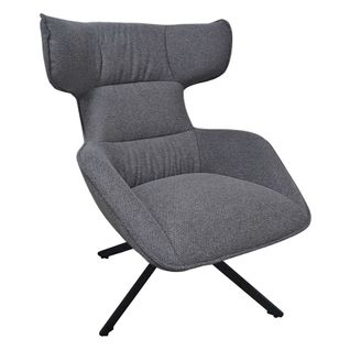 Fauteuil Pivotant 360° En Velours Chiné Gris Et Métal Noir - Antonio