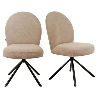 Lot De 2 Chaises Rotatives 180° En Tissu Beige Et Métal Noir - Julien