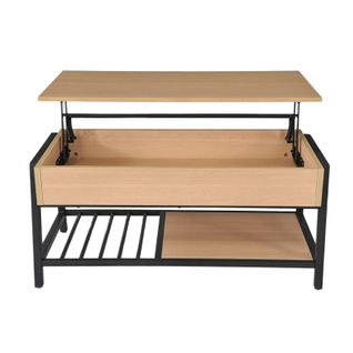 Table Basse Plateau Relevable Décor Bois Chêne Et Métal Noir - Galileo