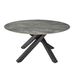 Table Ronde D.150 Cm Céramique Gris Marbré Et Pieds Métal Noir – Ruby