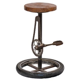 Tabouret H. 75 Cm En Bois Avec Pneu De Vélo Et Métal Recyclé - Bici