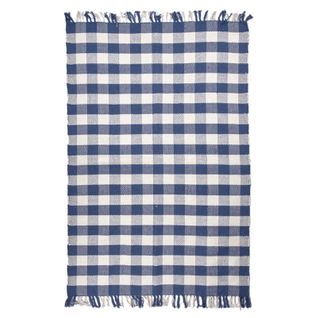 Tapis 120 X 180 Cm En Coton Brodé à Carreaux Bleu Et Blanc – Atlas