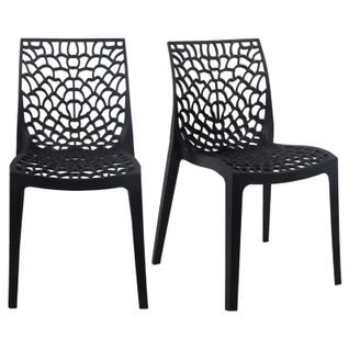 Lot De 2 Chaises De Repas Noires Ajourées Et Empilables - Gruyer 2