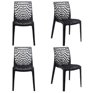 Lot De 4 Chaises De Repas Noires Ajourées Et Empilables - Gruyer 2