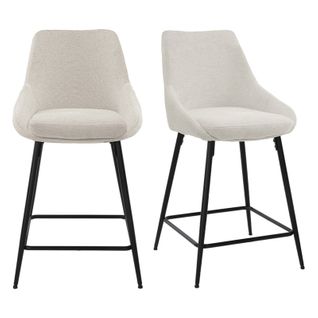 Lot 2 Chaises De Bar Tissu Écru Et Pieds En Métal Noir - Jazzy 2