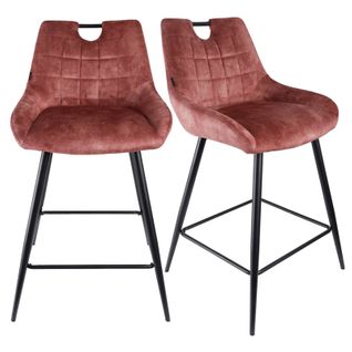 Lot 2 Tabourets De Bar En Velours Rose Avec Pied Métal Noir - Brandy