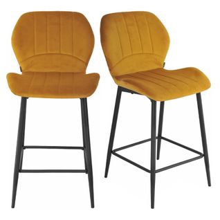Lot 2 Tabourets De Bar En Velours Moutarde Pieds Métal Noir - Emilio 2