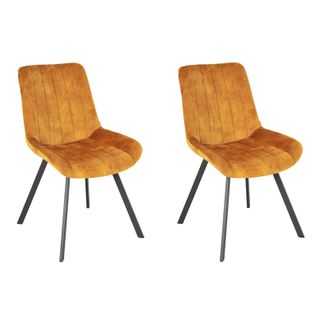 Lot 2 Chaises En Velours Jaune Rembourré Et Pieds Métal - Nany 2