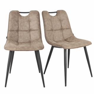 Lot 2 Chaises Tissu Taupe Vintage Avec Poignée Et Pieds Noirs - Muse 2