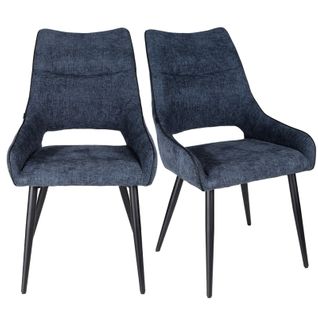 Lot De 2 Chaises En Tissu Bleu Avec Pieds En Métal Noir - Anaïs 2