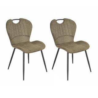 Lot 2 Chaises En Microfibre Vert Effet Vieilli Pieds Métal - Willy 2