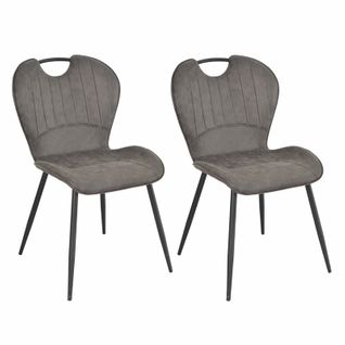Lot 2 Chaises En Microfibre Gris Effet Vieilli Pieds Métal - Willy 2