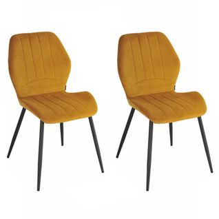 Lot 2 Chaises En Velours Jaune Moutarde Pieds Métal Noir - Emilio 2