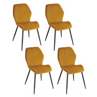 Lot 4 Chaises En Velours Jaune Moutarde Pieds Métal Noir - Emilio 2