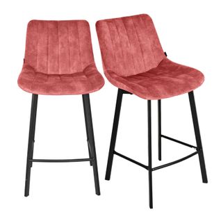 Lot 2 Tabourets De Bar En Velours Rose Et Pieds Métal Noir – Nany 2