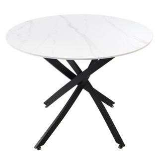 Table Ronde D. 100 Cm Céramique Blanc Marbré Pieds Métal - Ryder 2