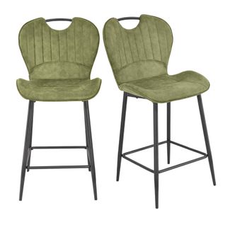 Lot 2 Chaises Bar Microfibre Vert Effet Vieilli Pieds Métal – Willy 2