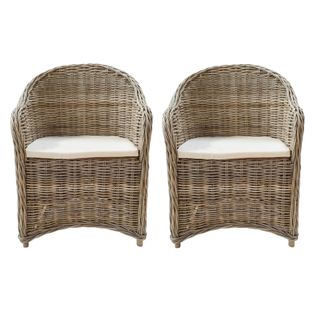 Lot De 2 Fauteuils En Kubu Naturel Tressé Avec Coussin Blanc – Maeva 2