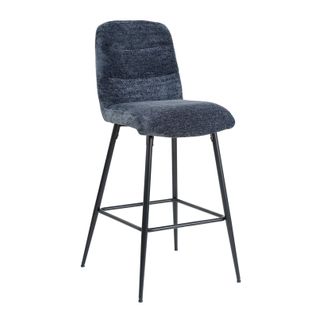 Tabouret De Bar Rembourré En Tissu Doux Bleu Pied Métal - Julie