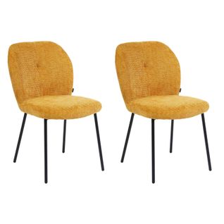 Lot 2 Chaises Rembourré Tissu Jaune Doux Pieds Métal Noir - Leona