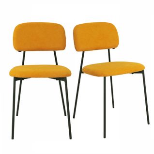 Lot De 2 Chaises Tissu Jaune Moutarde Et Pieds Métal Noir – Delilah