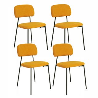 Lot De 4 Chaises Tissu Jaune Moutarde Et Pieds Métal Noir – Delilah