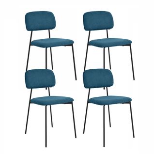Lot De 4 Chaises Tissu Bleu Canard Et Pieds Métal Noir – Delilah