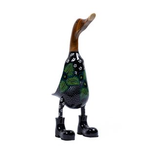 Statuette Décorative 40 Cm Canard Maillot Fleuri Bois De Teck - Dafly