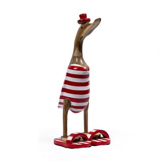 Statuette Décorative 40 Cm Canard Rouge Blanc Rayé En Teck – Dafly