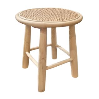 Table D'appoint Ronde 40 Cm En Bois De Teck Et Cannage Rotin - Bruno