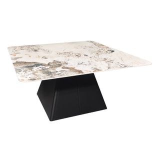 Table Basse Carrée Céramique Marbrée Beige Pied Trapèze - Oswald