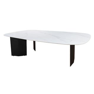 Table Basse 150 Cm Céramique Blanc Marbré Et Pieds Métal – Opaline