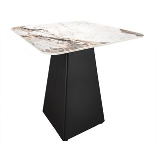 Table D'appoint Carrée Céramique Marbré Beige Pied Trapèze - Oswald