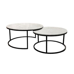 Tables Basses Gigognes Rondes Marbre Blanc Pied Métal Noir – Oxa