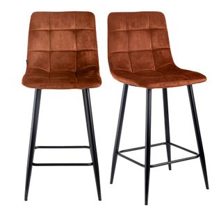 Lot 2 Tabourets De Bar En Velours Ocre Pieds Métal Noir – Nami 2