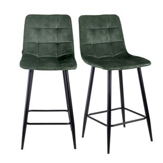 Lot 2 Tabourets De Bar En Velours Vert Pieds Métal Noir – Nami 2
