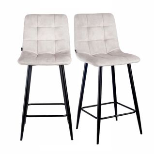 Lot 2 Tabourets De Bar En Velours Écru Pieds Métal Noir – Nami 2