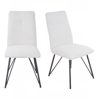 Lot 2 Chaises En Tissu Doux Écru Avec Pieds En Métal Noir - Lucas