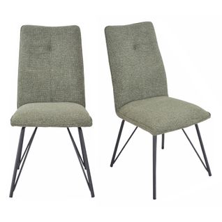 Lot 2 Chaises En Tissu Doux Vert Avec Pieds En Métal Noir - Lucas