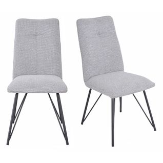 Lot 2 Chaises En Tissu Doux Gris Avec Pieds En Métal Noir - Lucas