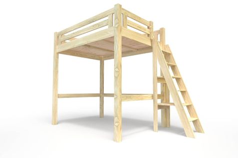 Lit Mezzanine Adulte 120x200 Bois + Échelle Hauteur Réglable Alpage