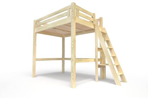 Lit Mezzanine Adulte 120x200 Bois + Échelle Hauteur Réglable Alpage