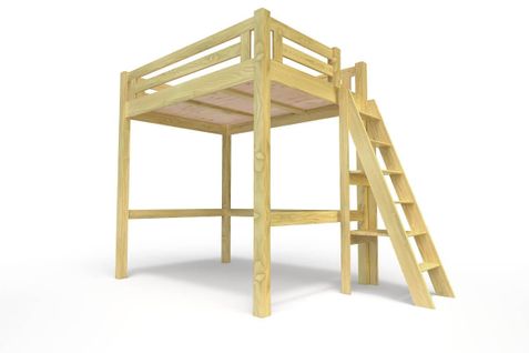 Lit Mezzanine Adulte 120x200 Bois + Échelle Hauteur Réglable Alpage