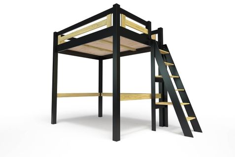 Lit Mezzanine Adulte 160x200 Bois + Échelle Hauteur Réglable Alpage