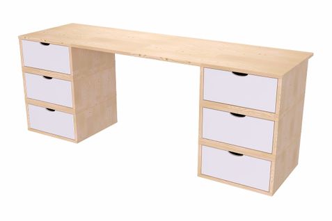 Bureau Bois Massif Long 6 Tiroirs Cube