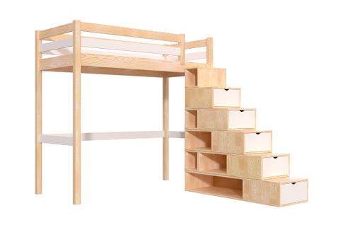 Lit Mezzanine Bois 90x200 Sylvia Avec Escalier Cube