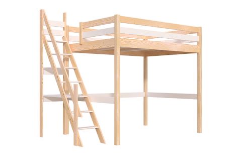 Lit Mezzanine Bois 140x200 Sylvia Avec Escalier De Meunier